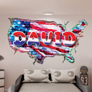 MYSTICKY Graffiti American Flag Vinyl Wall Decal – Customizable Name or Message