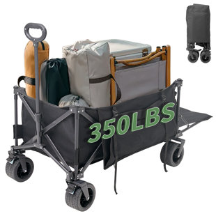 JTANGL 55In Extra Long Collapsible Folding Wagon With Tailgate, Extended Utility Wagon Cart, 350LBS Large Capacity Heavy Duty Foldable Wagon