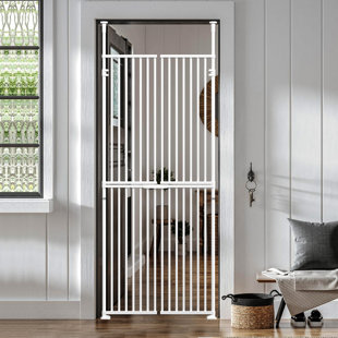 JTANGL Extra Tall Pet Gate, No Drill Pressure Mounted, Walk Through Swing Safety Metal Gate For Cats Dogs, Double Door For Indoor Stairs, Doors, Kitchen