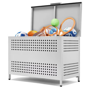 JTANGL Metal Outdoor Deck Storage Box, Patio Storage Bin With Lockable Indoor Outdoor Use For Cushions, Furniture, Gardening Tools, Pool Accessories