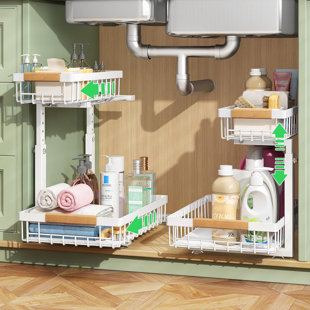 ADECO TRADING Under Sink Organizer, 2 Packs 2 Tier Under Sink Organizers And Storage, Slide Out Pull Out Cabinet Organizer Shelf, Metal Sliding Drawer For Kitchen Bathroom Pantry Cabinet Closet Organization Rack