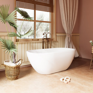 YORKHOMO 55.12'' X 29.53'' Freestanding Soaking Acrylic Bathtub