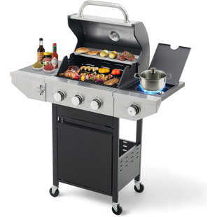 LIZEVINC 3/4-Burner Propane Gas Grill With Side Burner, Warming Rack, And Bottle Opener - Stainless Steel Finish