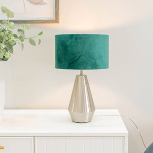 FAIRMONT PARK Jax Metal Dimmable Touch Table Lamp with Velvet Drum Shade with LED Bulb