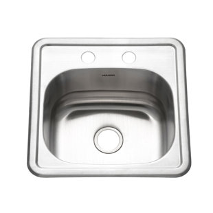 Houzer Hospitality Topmount Stainless Steel 15" Single Bowl Bar Prep Sink, 2-Hole