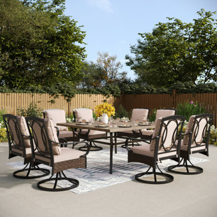 LARK MANOR™ Argyri 8 - Person Square Outdoor Patio Dining Set with 8 Swivel Chairs & Cushions