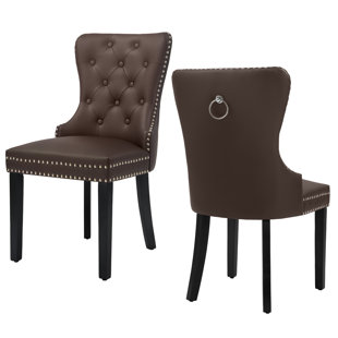 WINSTON PORTER PU Leather Dining Chairs with Pull Ring Set of 2