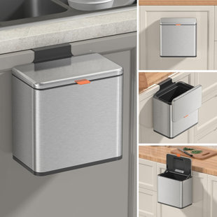 Mbillion Kitchen Compost Bin Hanging Trash Can with Lid Stainless Steel Garbage Can