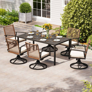 HOKKU DESIGNS 6 - Person Swivel & Rocking Chairs Outdoor Dining Set