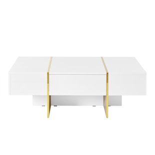KEYLY INC Multi-Storage High Gloss Coffee Table with 2 Drawers