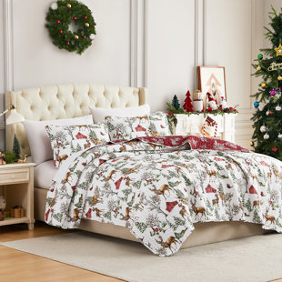 SOUTHSHORE FINE LINENS White Christmas Oversized Reversible Holiday Bedding lightweight Quilt Set with shams