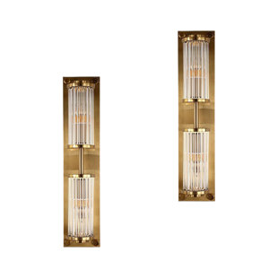 FAIRMONT PARK Angelica - Double Glass Wall Sconce Light For Living Room-Luxury Gold Wall Light – Antique Brass Sconce with Crystal Glow, Retro Decorative Fixture