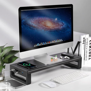 KIFLIC Wireless Charging and USB 3.0 Monitor Stand,Monitor Riser with Storage,Single Shelf Holder Raiser