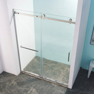 HBEZON Siva 60 In. W X 75 In. H Semi-Frame Sliding Shower Door In Black With 5/16" Tempered Clear Glass
