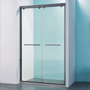 HBEZON Siva 48 In. W X 75 In. H Framed Sliding Shower Door In Black With 5/16" Tempered Clear Glass