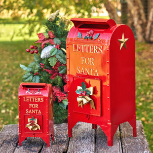 ZAER LTD INTERNATIONAL Two Piece Set of Glossy Red Christmas Mailboxes with Gold Details