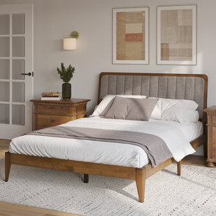WADE LOGAN® Bollen Solid Wood Upholstered Headboard Bed Frame