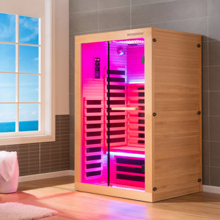 WOODBRIDGE 2 Person Indoor FAR Infrared Sauna in Canadian Hemlock With Red Light Function, Bluetooth Speaker, Intelligent Control Panel, Chromotherapy Lighting