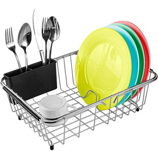 THE FINE LIVING COMPANY Compact Expandable Over The Sink Dish Drying Rack with Utensil Holder | 304 Stainless Steel Racks for Kitchen Counter, Space-Saving, Rustproof Drainer/Sink Organizer