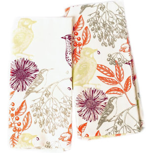 THE FINE LIVING COMPANY 100% Cotton Summer Kitchen Towels, 18 x 28 inches, Hello Bird Printed Dish Towels, Hand Towel (Set of 2)