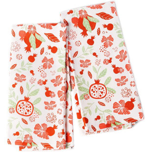 THE FINE LIVING COMPANY 100% Cotton Summer Kitchen Towels, 18 x 28 inches, Pomegranate Printed Dish Towels, Hand Towel (Set of 2)