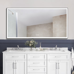 FORCLOVER Wall Mounted Bathroom Framed LED Mirror Anti- Fog And Memory Function With Three Touch Switches