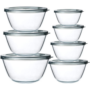 TOLEDO BATH & KITCHEN Glass Salad Bowls With Lids-14-Piece Set, Salad Bowls With Lids, Space Saving Nesting Bowls - For Meal Prep, Food Storage, Serving Bowls -Glass Bowl For Cooking, Baking