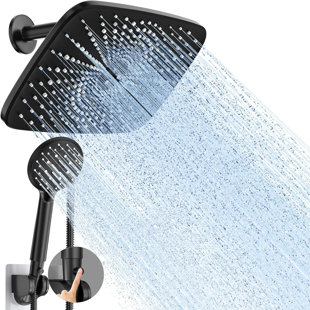 TOLEDO BATH & KITCHEN 12 Inch High Pressure Rain Shower Head -Shower Heads With 6 Modes Handheld Spray Combo- Wide Rainfall Shower With 70" Hose - Adjustable Dual Showerhead With Anti-Clog Nozzles- Matte Black