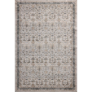 BUNGALOW ROSE Aaronley Machine Washable Ivory / Stone Area Rug