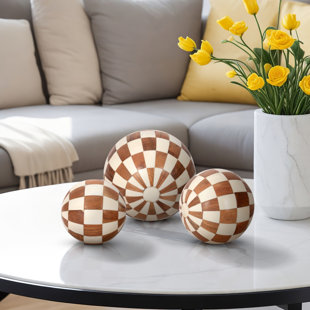 IVY BRONX Modern Resin Set Of 3 Checkered Orbs Decorative Balls