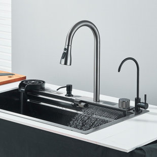 NABIYY Kitchen Sink Large Single Slot Integrated Digital Display Faucet Set Cup Washer