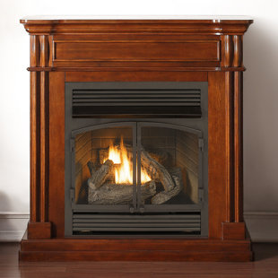 Duluth Forge Dual Fuel Ventless Gas Fireplace With Mantel - 32,000 BTU, Autumn Spice Finish