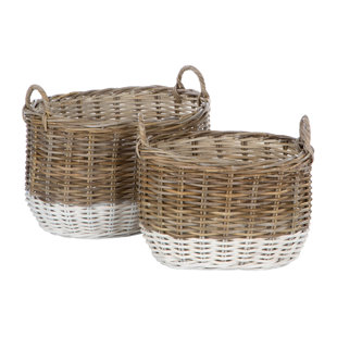 HOUSE OF HAMPTON 2 Piece Oval Storage Rattan Basket Set