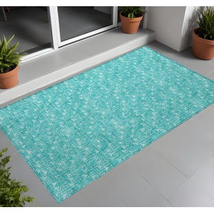 HOMEROOTS 2' X 3' Turquoise Geometric Washable Non Skid Indoor Outdoor Area Rug