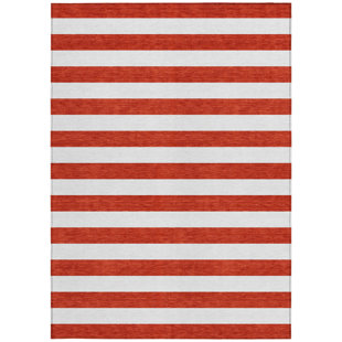 HOMEROOTS 10' X 14' Red and White Striped Washable Non Skid Indoor Outdoor Area Rug