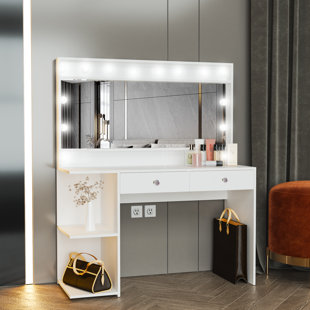 BOAHAUS LLC Boahaus Aine Modern Lighted Makeup Vanity with Wide Mirror and Customizable Hollywood Lights