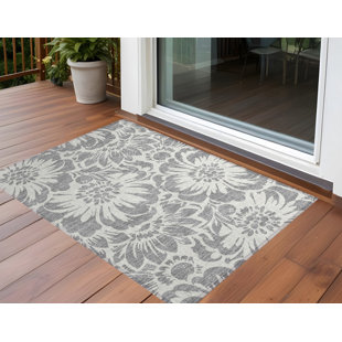 HOMEROOTS 2' X 3' Gray and Ivory Floral Washable Non Skid Indoor Outdoor Area Rug