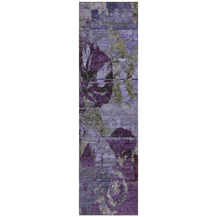 HOMEROOTS 8' Runner Purple and Green Floral Washable Non Skid Indoor Outdoor Runner Rug