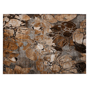 HOMEROOTS 2' X 3' Chocolate Terracotta and Ivory Floral Washable Non Skid Indoor Outdoor Area Rug