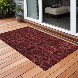 HOMEROOTS 2' X 3' Burgundy and Black Floral Medallion Washable Non Skid Indoor Outdoor Area Rug