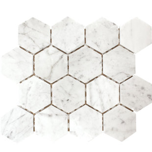 PARVATILE Carrara 3" x 3" Marble Honeycomb Mosaic Wall & Floor Tile