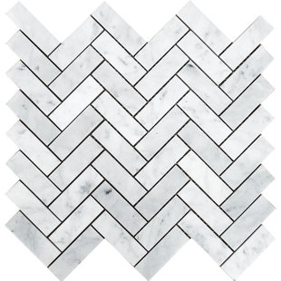 PARVATILE Carrara 1" x 3" Marble Herringbone Mosaic Wall & Floor Tile
