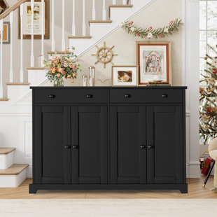 Winston Porter Buffet Valonia With Storage, 51" W Sideboard Buffet Valonia With 2 Drawers And 4 Doors, Farmhouse Buffet Valonia With Storage For Kitchen, Living Room,White