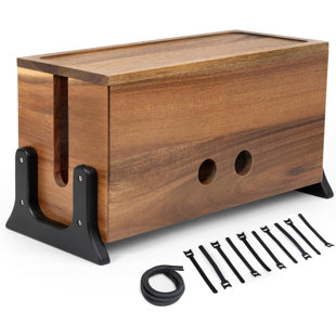 GO APPLIANCE CENTRAL, LLC Extra Large Cable Management Box Wood Cord Organizer Box -Solid Acacia