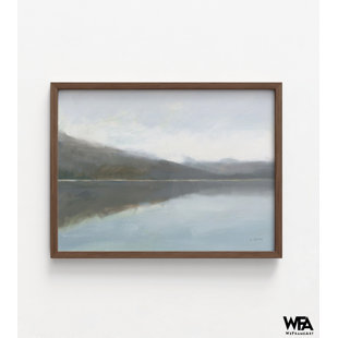 WEFRAMEART Lake View Painting Print, Framed Cold Tones Landscape Print, Calm Lake Painting, Lake House Decor, Scenic Lake Painting, Framed Wall Art 8X10"