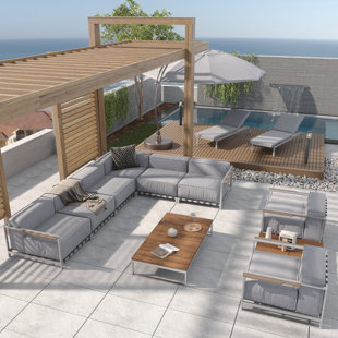 OUTSY Sunrise 7 - Person Outdoor Seating Group with Sunbrella Cushions