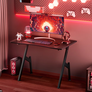 WROUGHT STUDIO™ Wrought Studio? Gaming Desk With Carbon Fibre Surface- A Shaped Gamer Desk Computer Workstation Home Office Ergonomic PC Desk Simple Gaming Table Home Office Desks