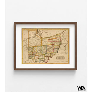 WEFRAMEART Ohio 1817, Large Ohio Map, Antique Ohio Gift Map, Rustic USA State Map Print, Small Farmhouse Home Office Decor Idea, USA Wall Art 24X32"