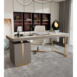 SMI CABINETRY INC White Rectangular Sintered Stone + Stainless Steel desks