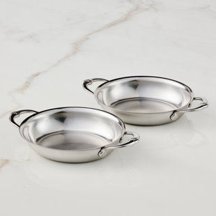 HESTAN Set Of 2, Stainless Steel 13oz Oval Au Gratin, Small (6.5" X 5.5" Each)